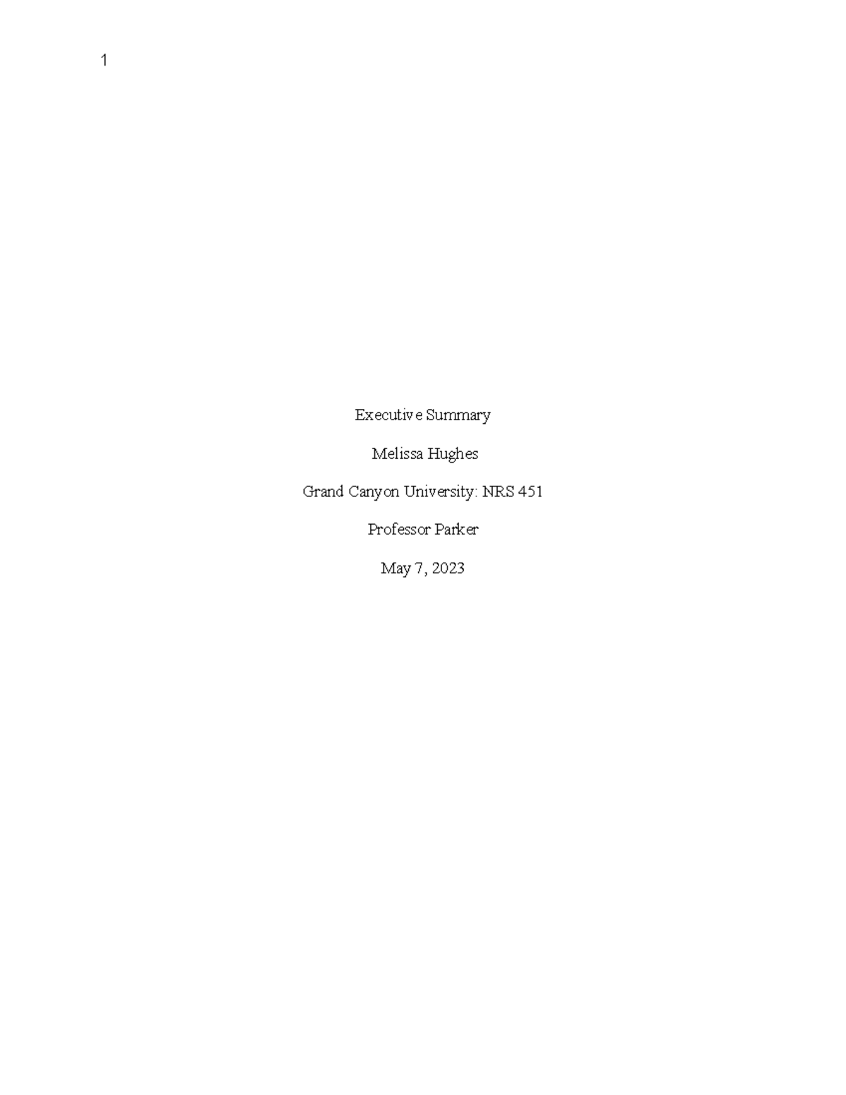 Executive Summary MH - n/a - 1 Executive Summary Melissa Hughes Grand ...