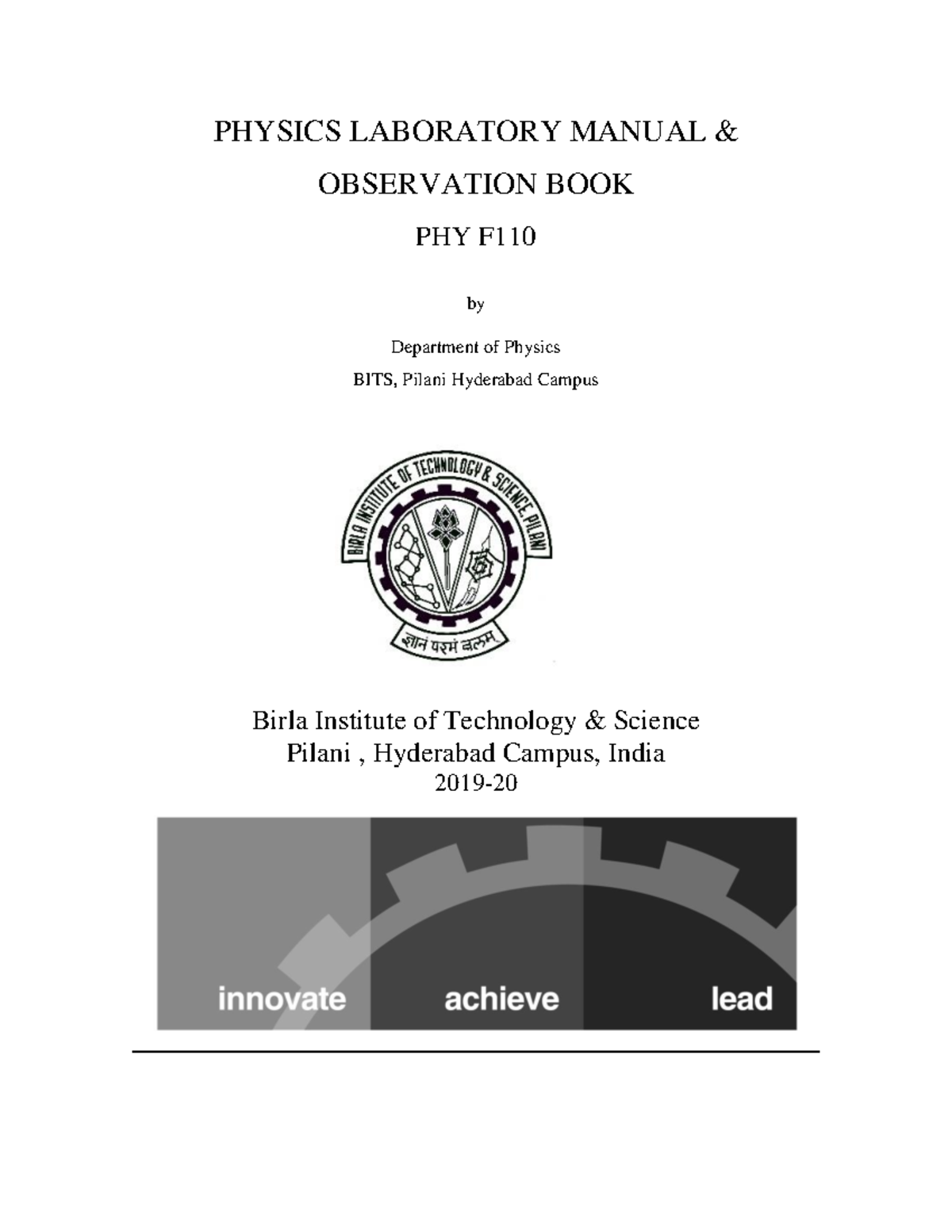 Lab Manual - PHYSICS LABORATORY MANUAL & OBSERVATION BOOK PHY F by ...
