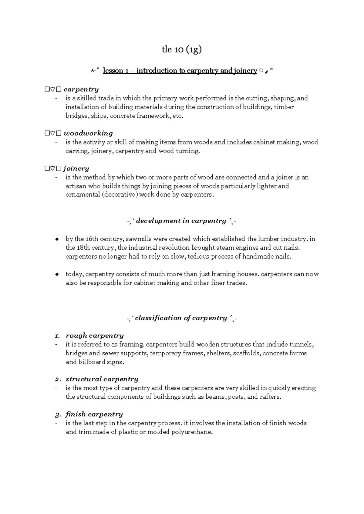 notes ikjhyjuhnuihuj - tle 10 (1g) ⋆· ̊ lesson 1 – introduction to ...