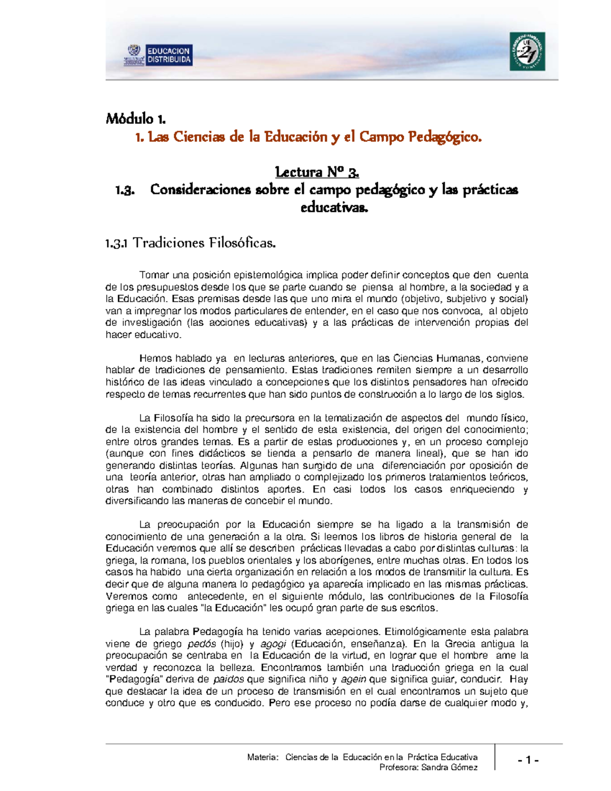 Lectura 3 Consideraciones Sobre El Campo Pedag A Gico Y Las Pr A Cticas ...