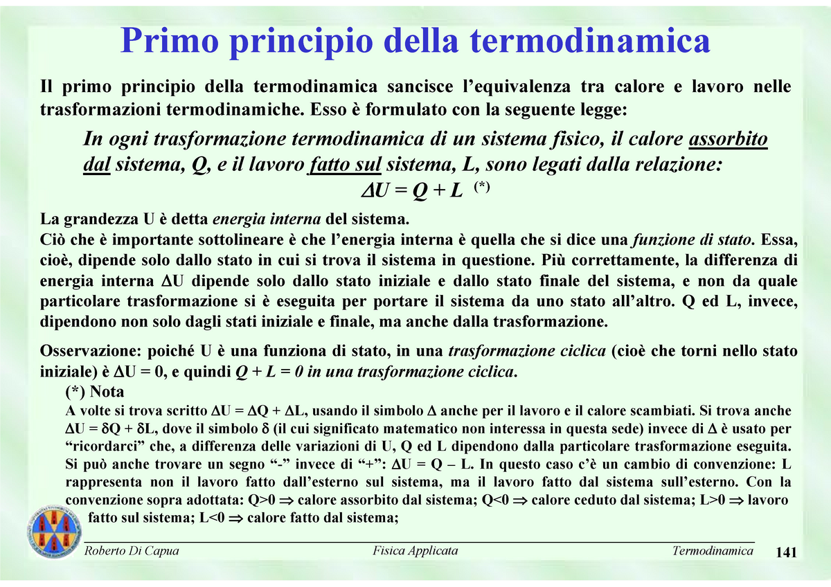 FA 2009 2010 Pp141 210 - Appunti 1-3 - Primo Principio Della ...