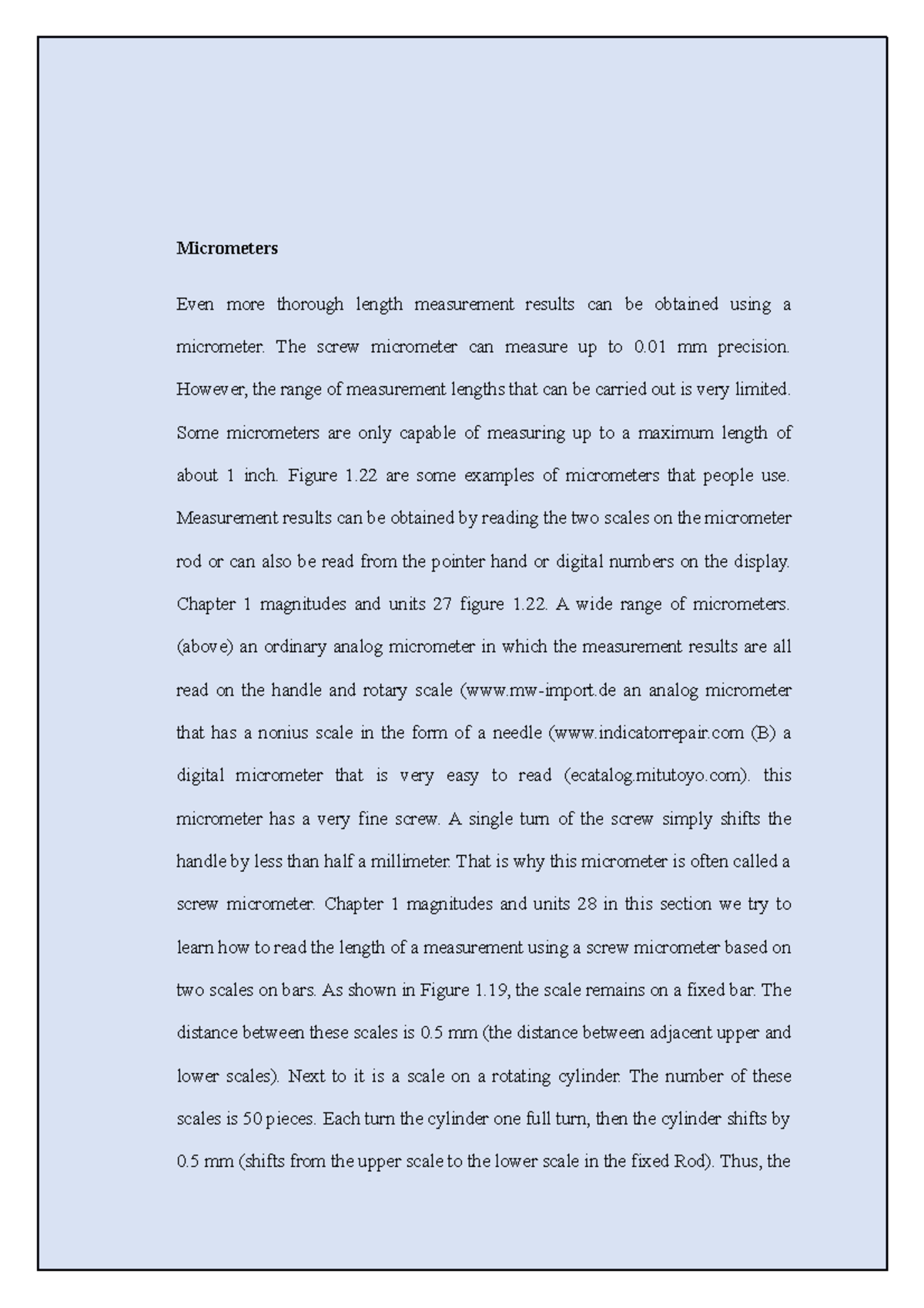 Study Notes Micrometers Micrometers Even more thorough length
