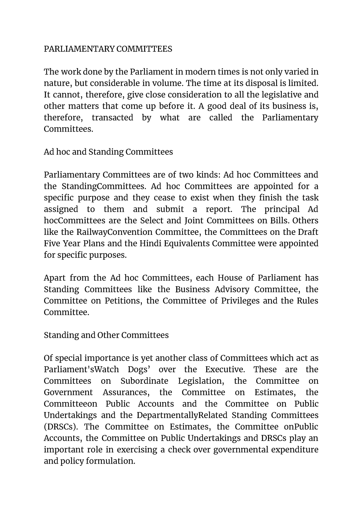 Parliamentary Committees - PARLIAMENTARY COMMITTEES The Work Done By ...