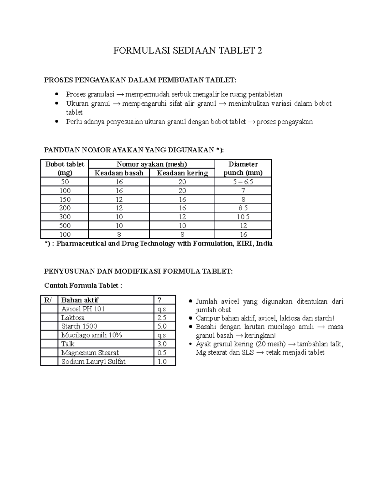 Formulasi Sediaan Tablet 2 - FORMULASI SEDIAAN TABLET 2 PROSES ...