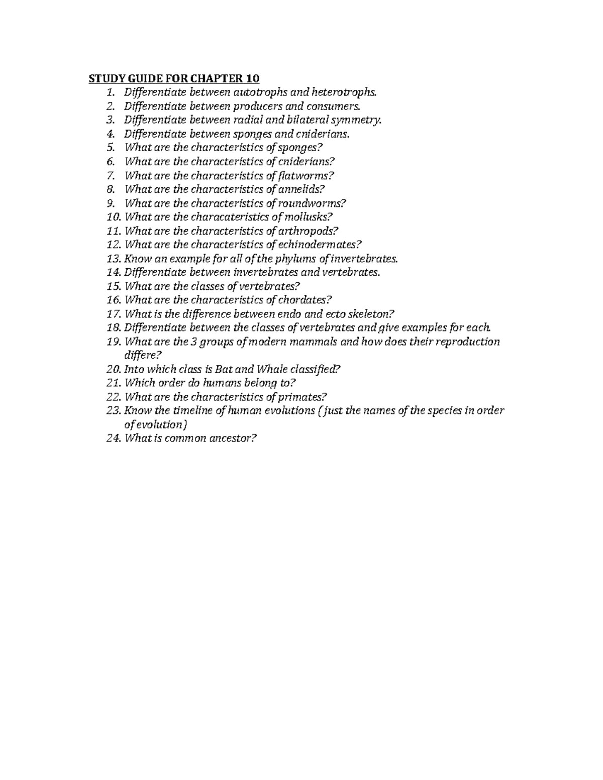 Study Guide FOR Chapter 10 STUDY GUIDE FOR CHAPTER 10 Differentiate