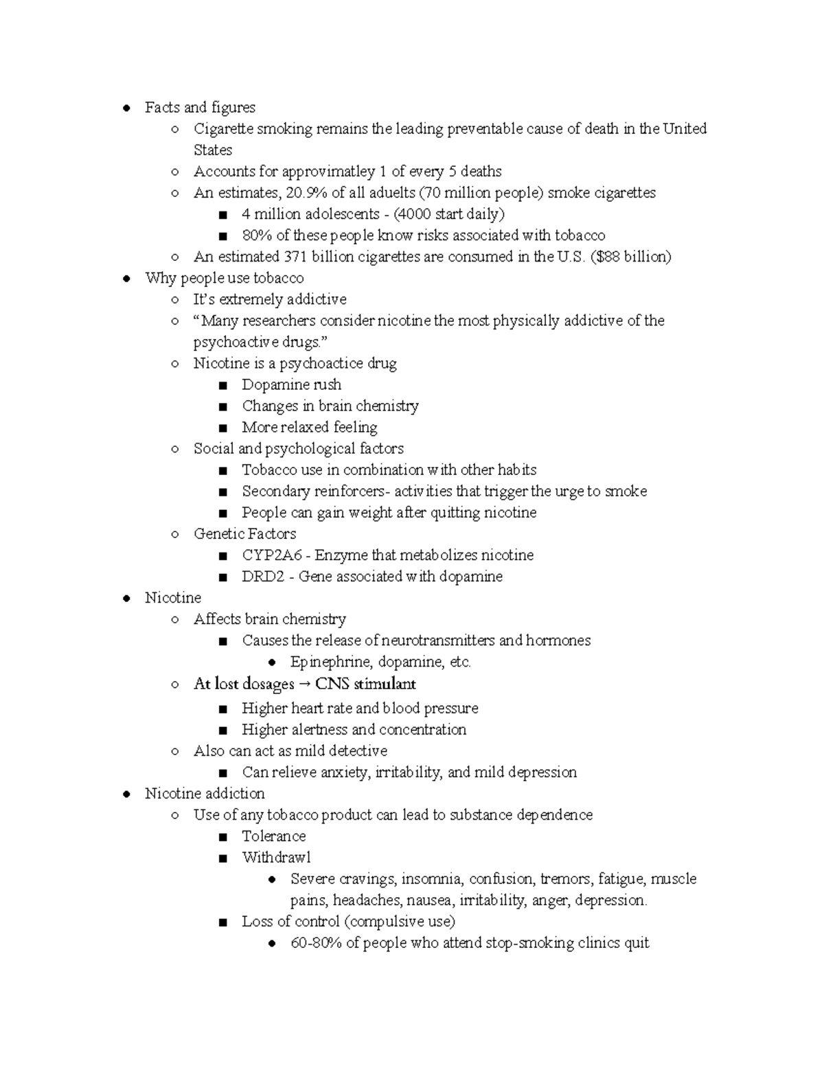 Class Notes Chapter 9 Tobacco Use - Facts and figures Cigarette smoking ...