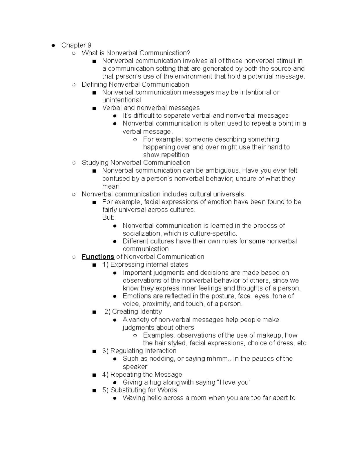 ISS 210 Notes; Chapter 9 - Chapter 9 What is Nonverbal Communication ...