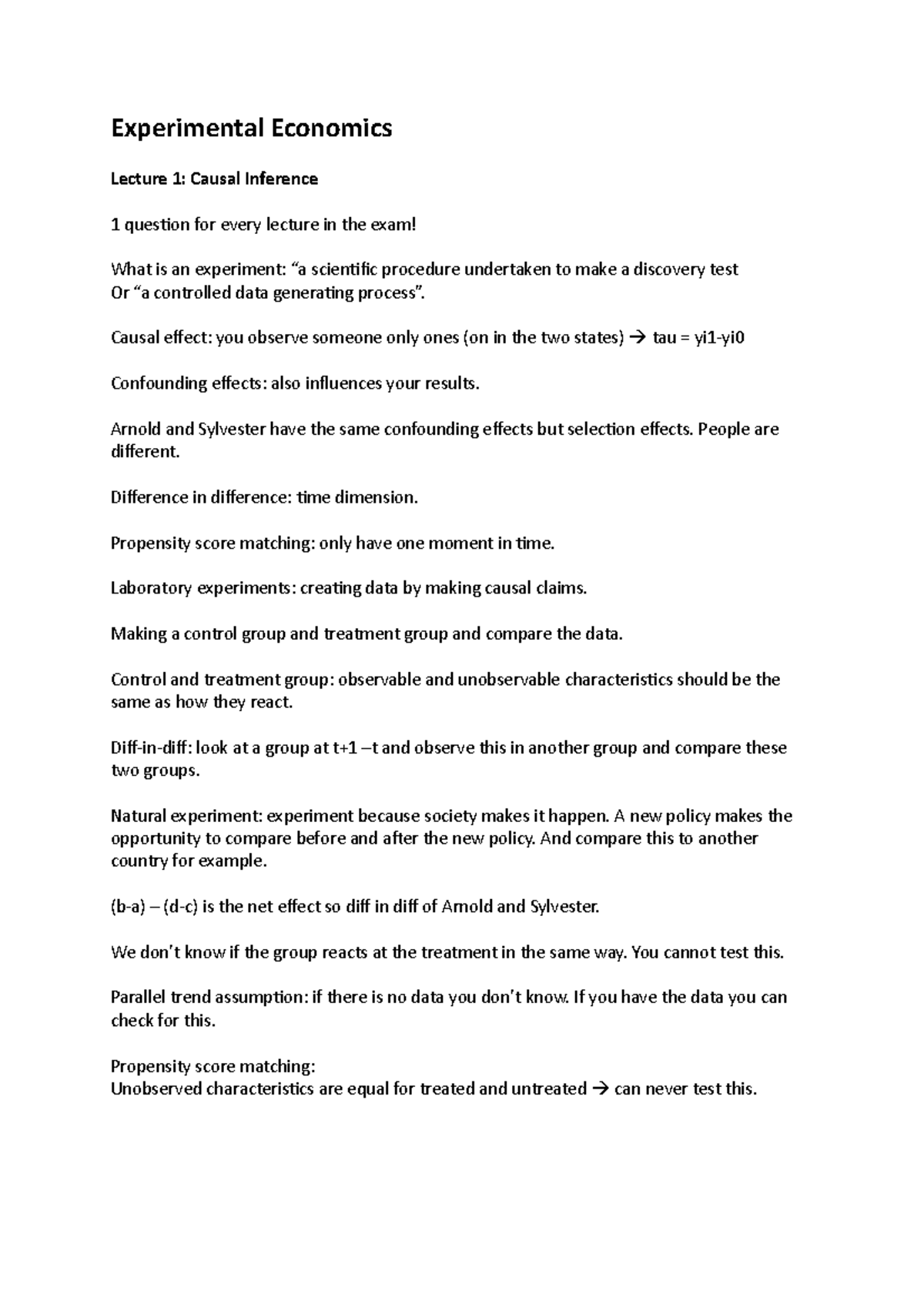 Experimental Economics lecture notes 18 Experimental Economics