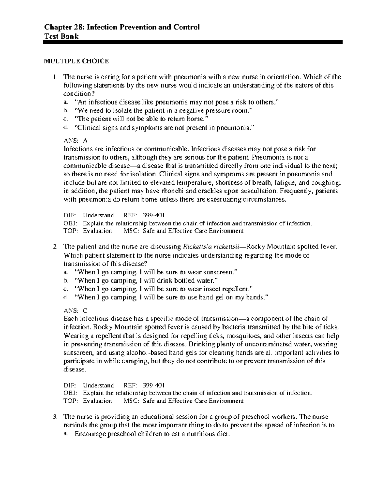 Chapter 28 - Notes - Chapter 28: Infection Prevention And Control Test 