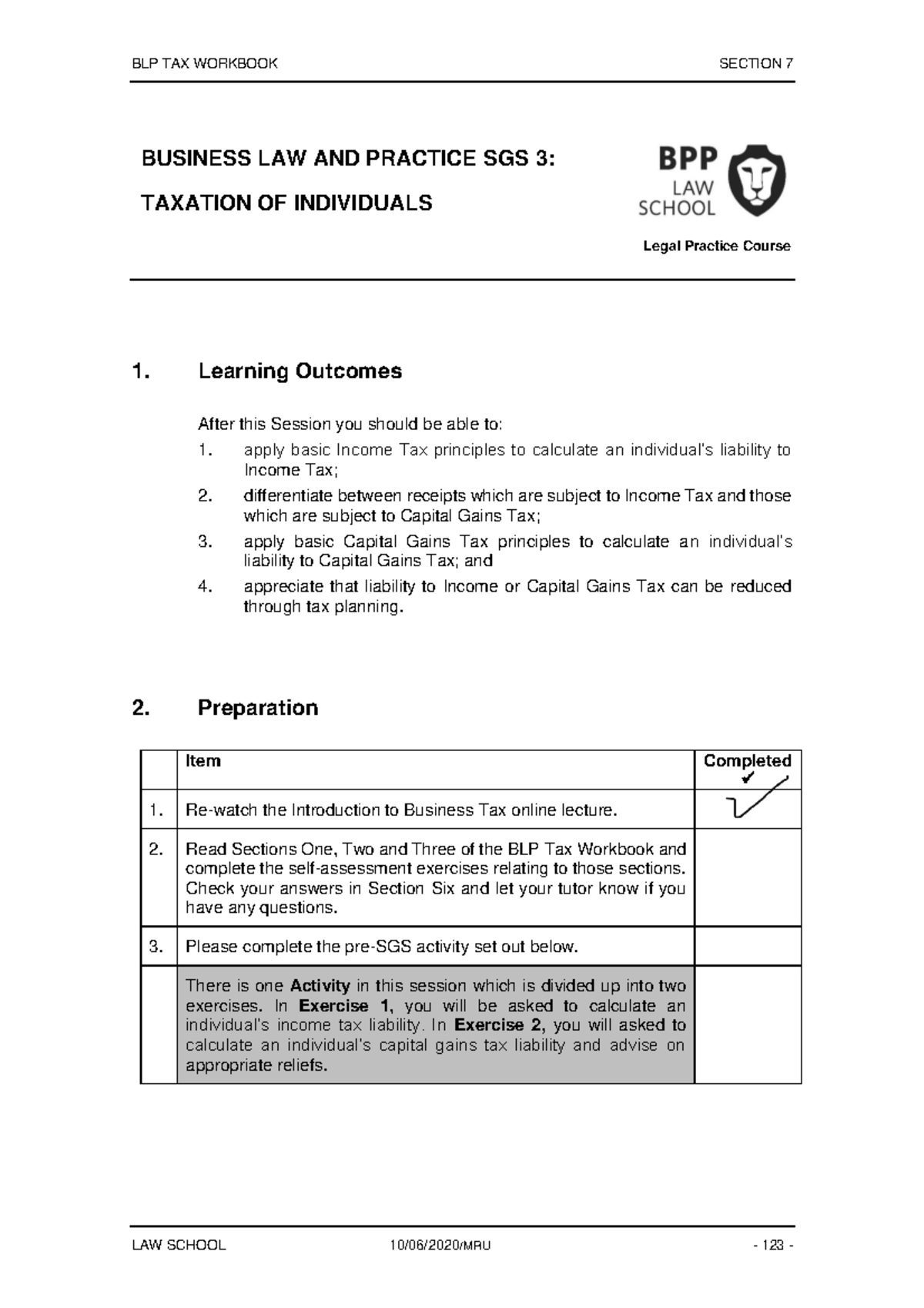 BLP SGS 3 Description - Notes - BLP TAX WORKBOOK SECTION 7 LAW SCHOOL ...