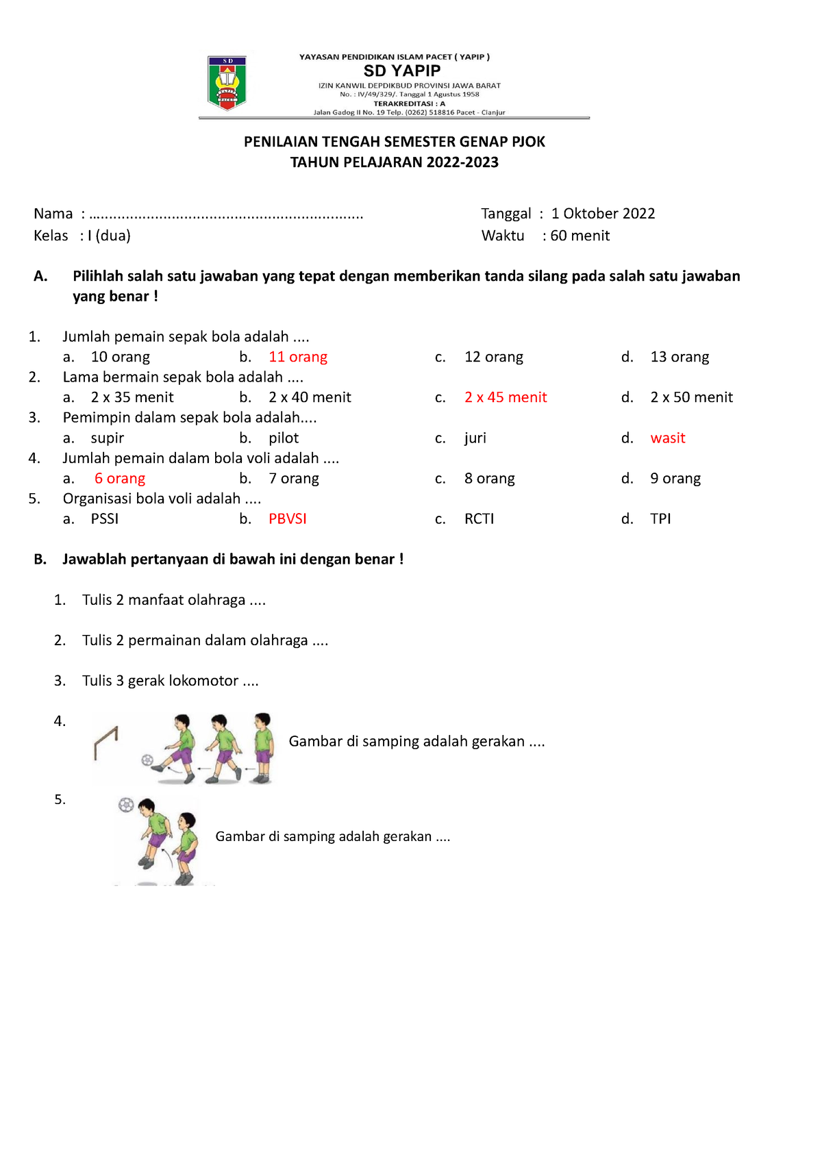 Pts Pjok Kelas Fix Soal Mengenai Pemahaman Penilaian Tengah Semester Genap Pjok Tahun