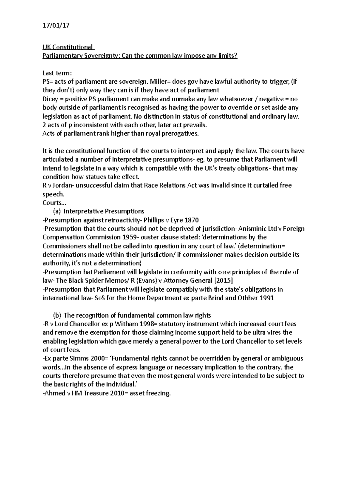 UK Constitutional summary for exam UK Constitutional Parliamentary