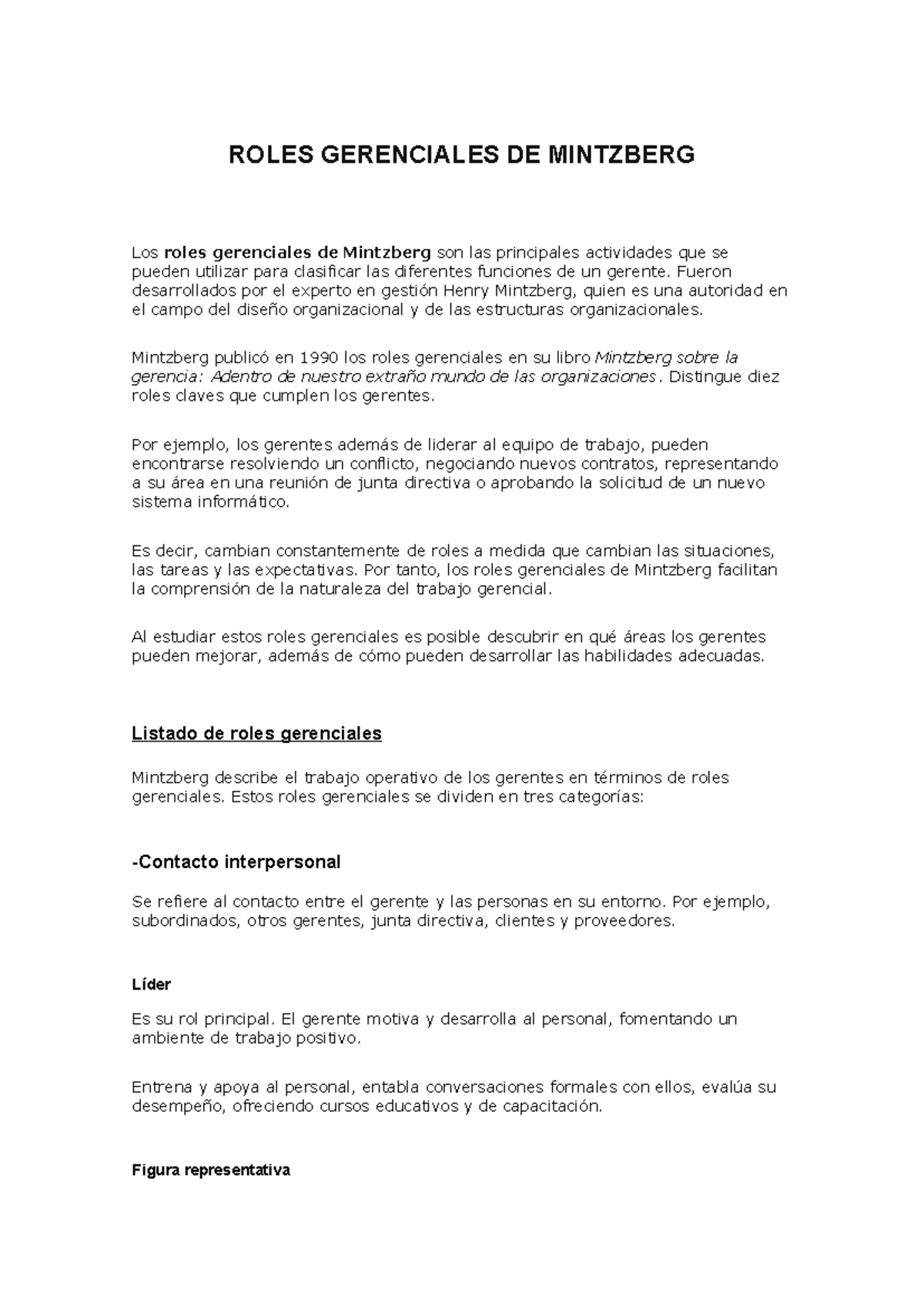 2. roles gerenciales - Fueron desarrollados por el experto en gestión ...