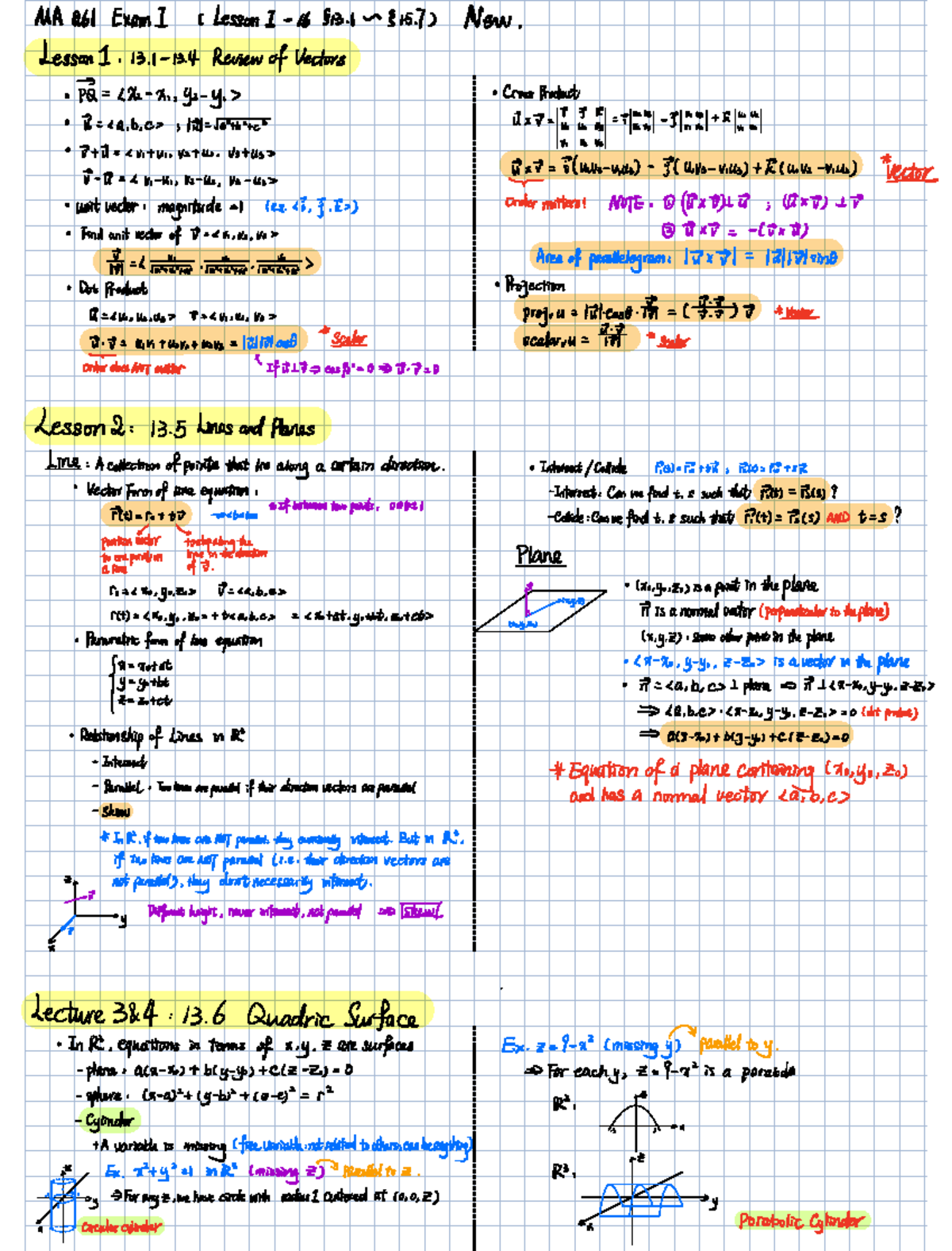 MA 261 Exam1 Review MA 261 Exam 1 ( Lesson I 16 New Lesson 1. Review