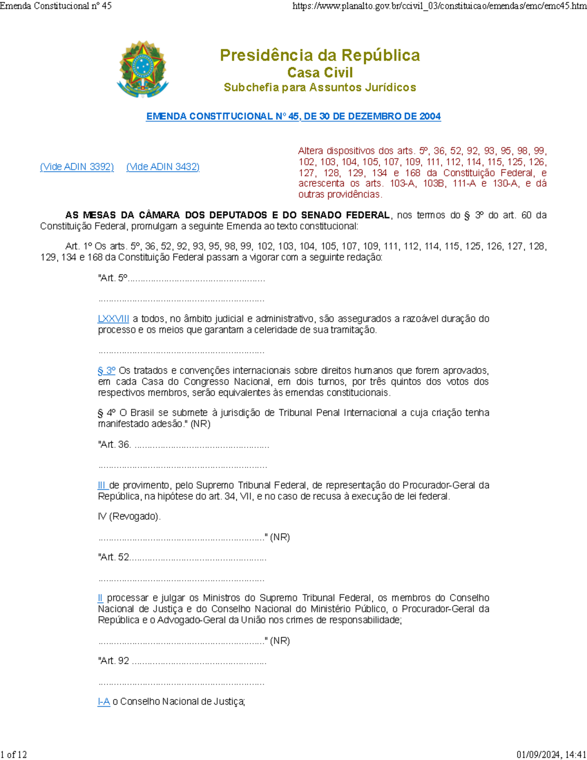 Emenda Constitucional nº 45 - Presidência da República Casa Civil ...