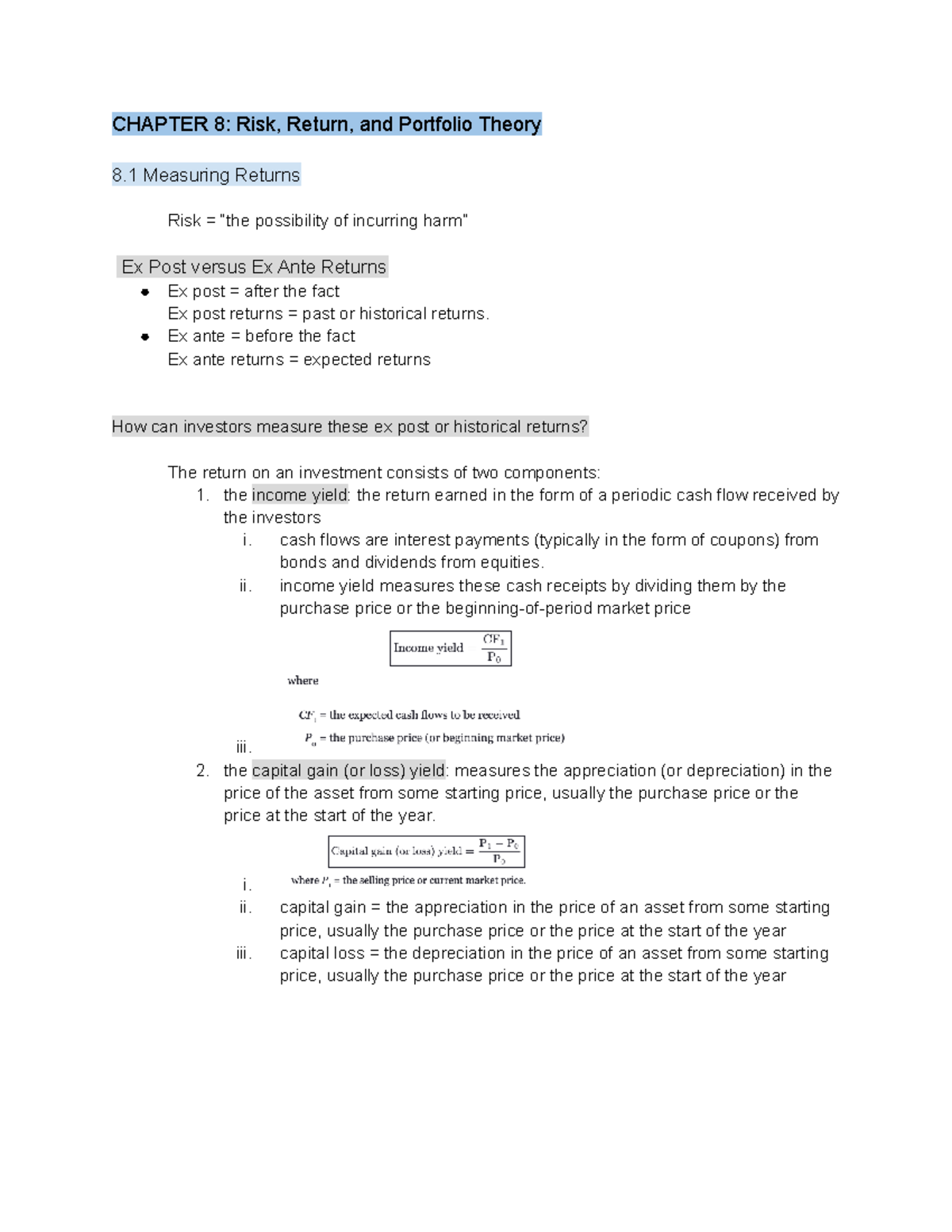 COMM 308 Midterm 2 Notes - CHAPTER 8: Risk, Return, And Portfolio ...