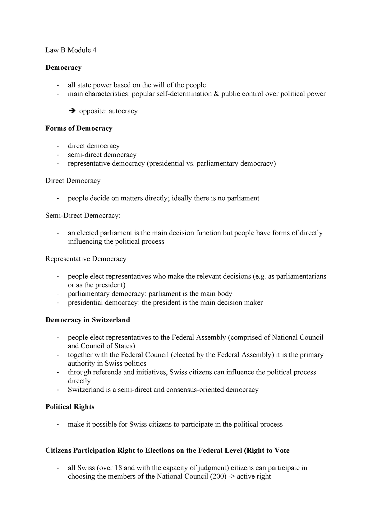 Law B Module 4 Summary - Law B Module 4 Democracy All State Power Based ...