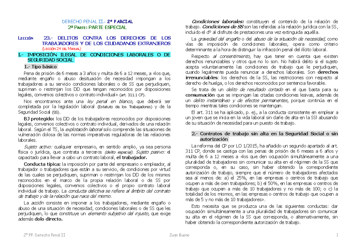 Derecho Penal II 2º Pp - DERECHO PENAL II.- 2º PARCIAL 2ª PARTE: PARTE ...