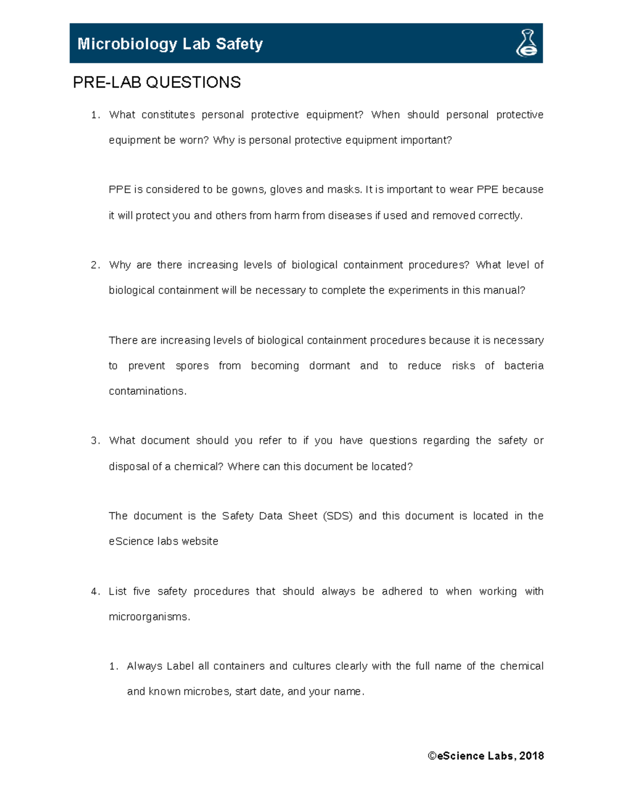 Lab Safety assignment PRELAB QUESTIONS What constitutes personal