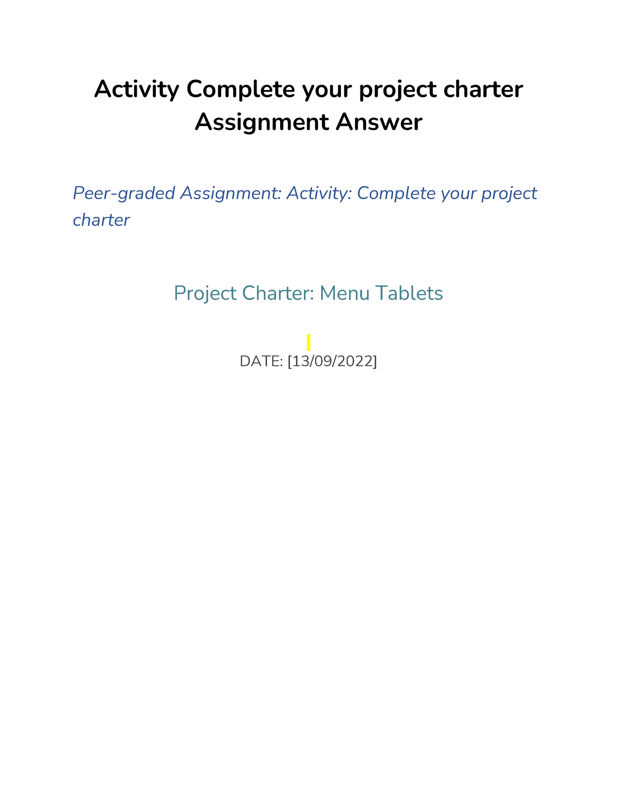 project charter assignment coursera