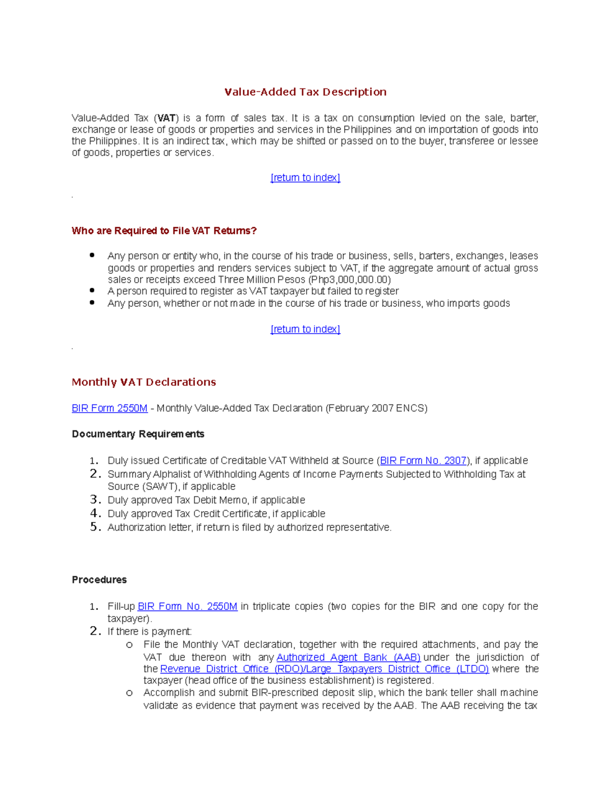 Index for vat Tax Value Added Tax Description Value Added Tax VAT is