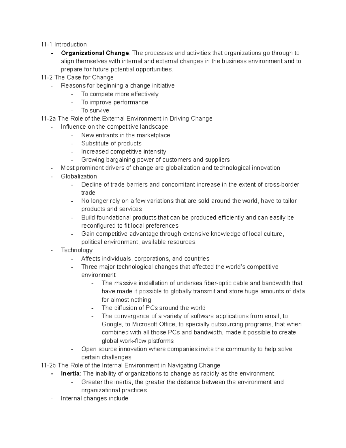 MGMT 310 Chapter 11 - 11-1 Introduction - Organizational Change: The ...