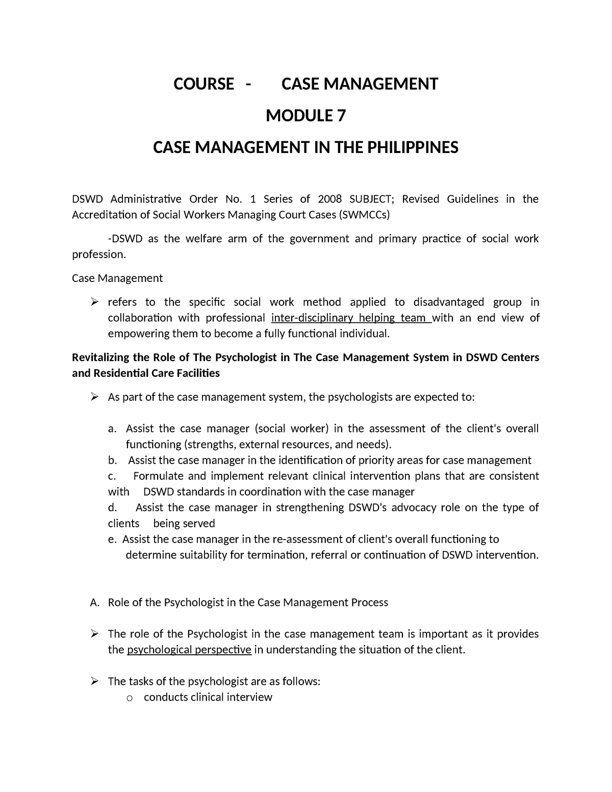 what is social case study of dswd