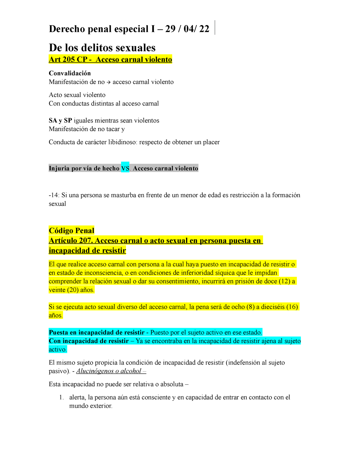 Apuntes De Derecho Penal De Los Delitos Sexuales Art 205 Cp Acceso Carnal Violento 4834