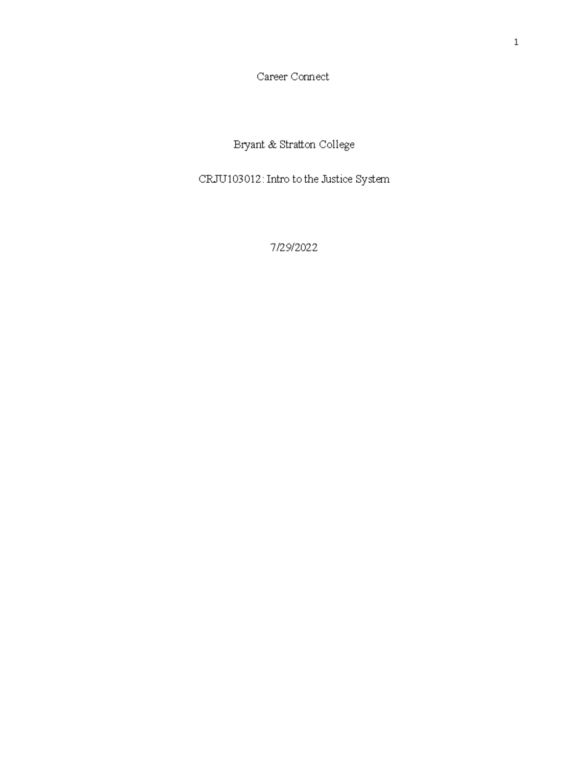 Crju103 012 Week 7 Career Connect - Career Connect Bryant & Stratton 