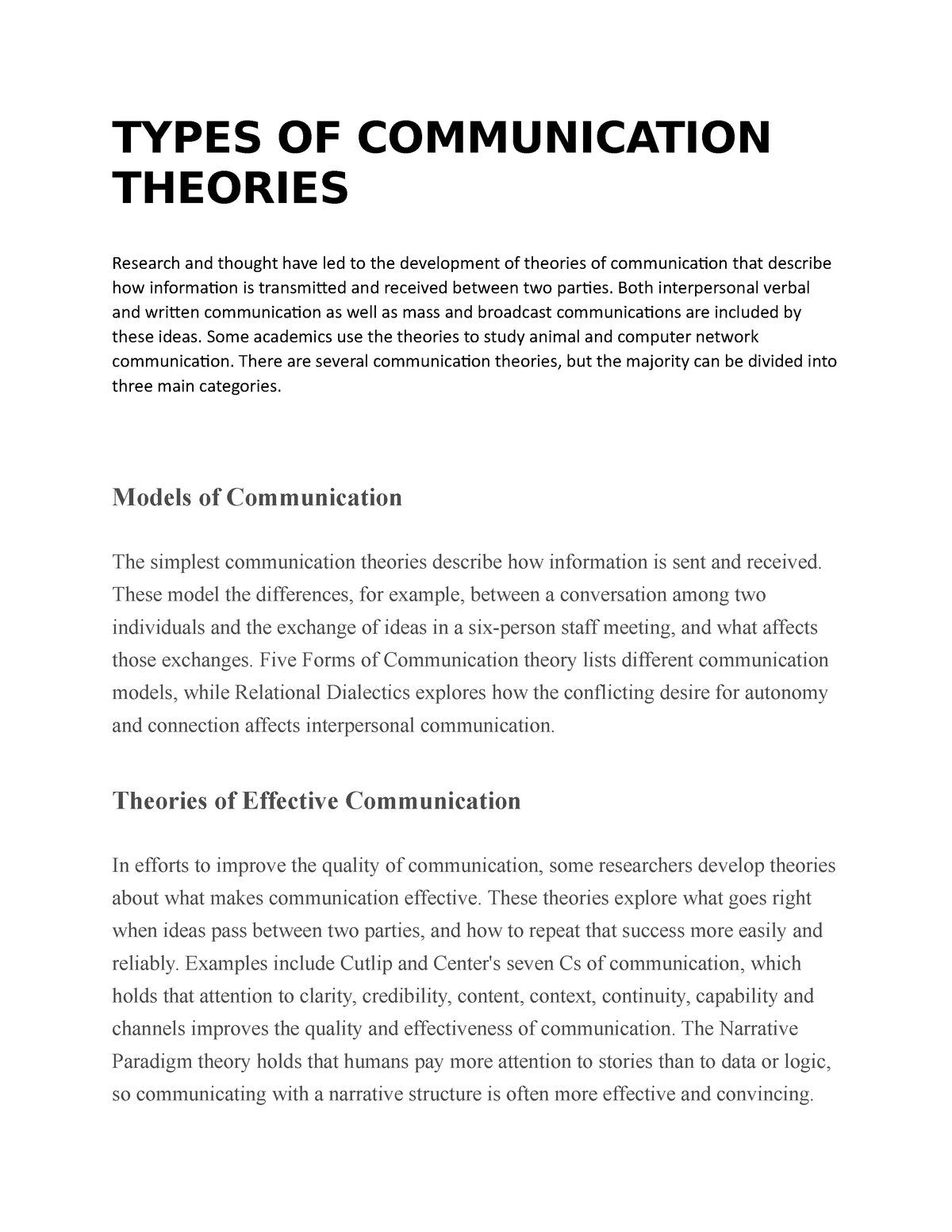 three types of communication theories