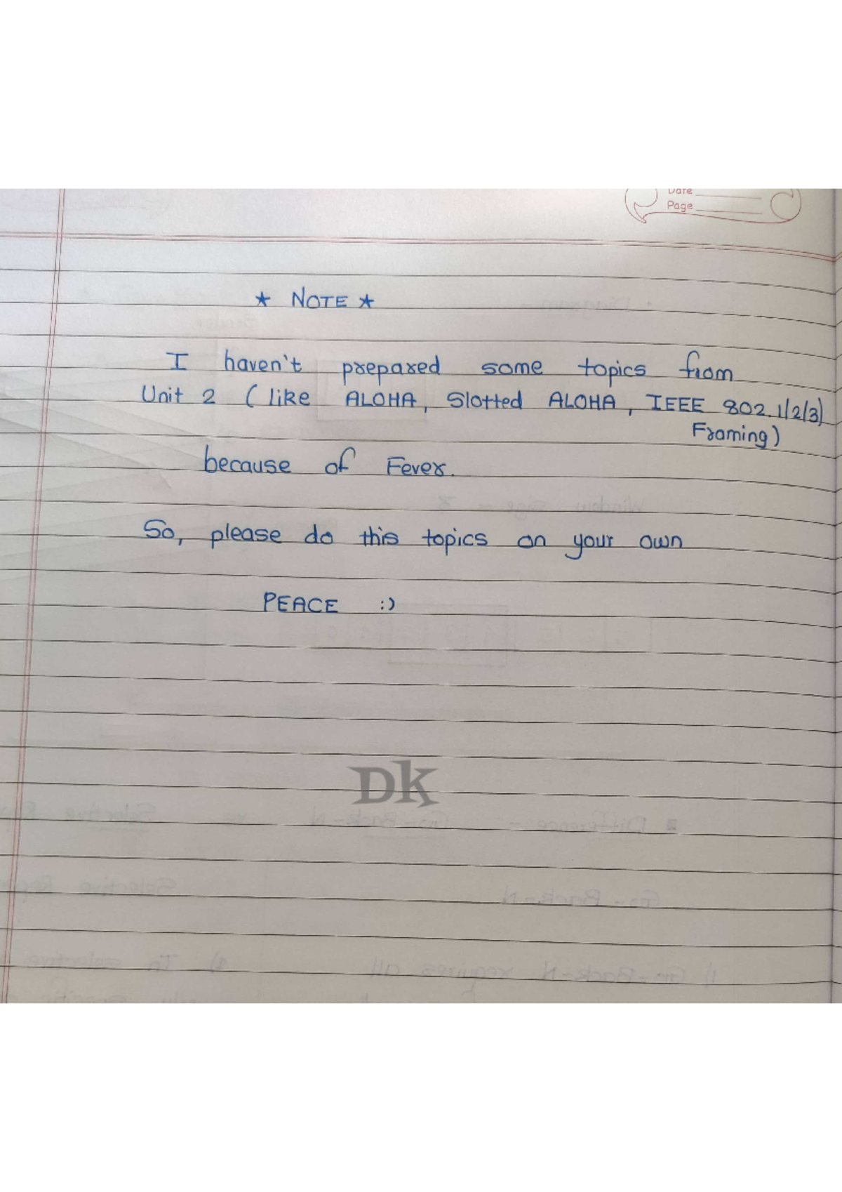 Cns - ....................... - Date Page NOTE A I prepared some topics ...