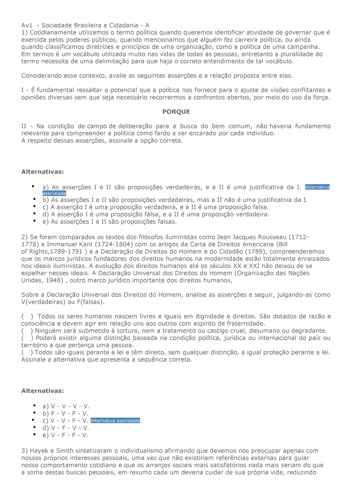 Av1 - Sociedade Brasileira E Cidadania - A - Av1 - Sociedade Brasileira ...