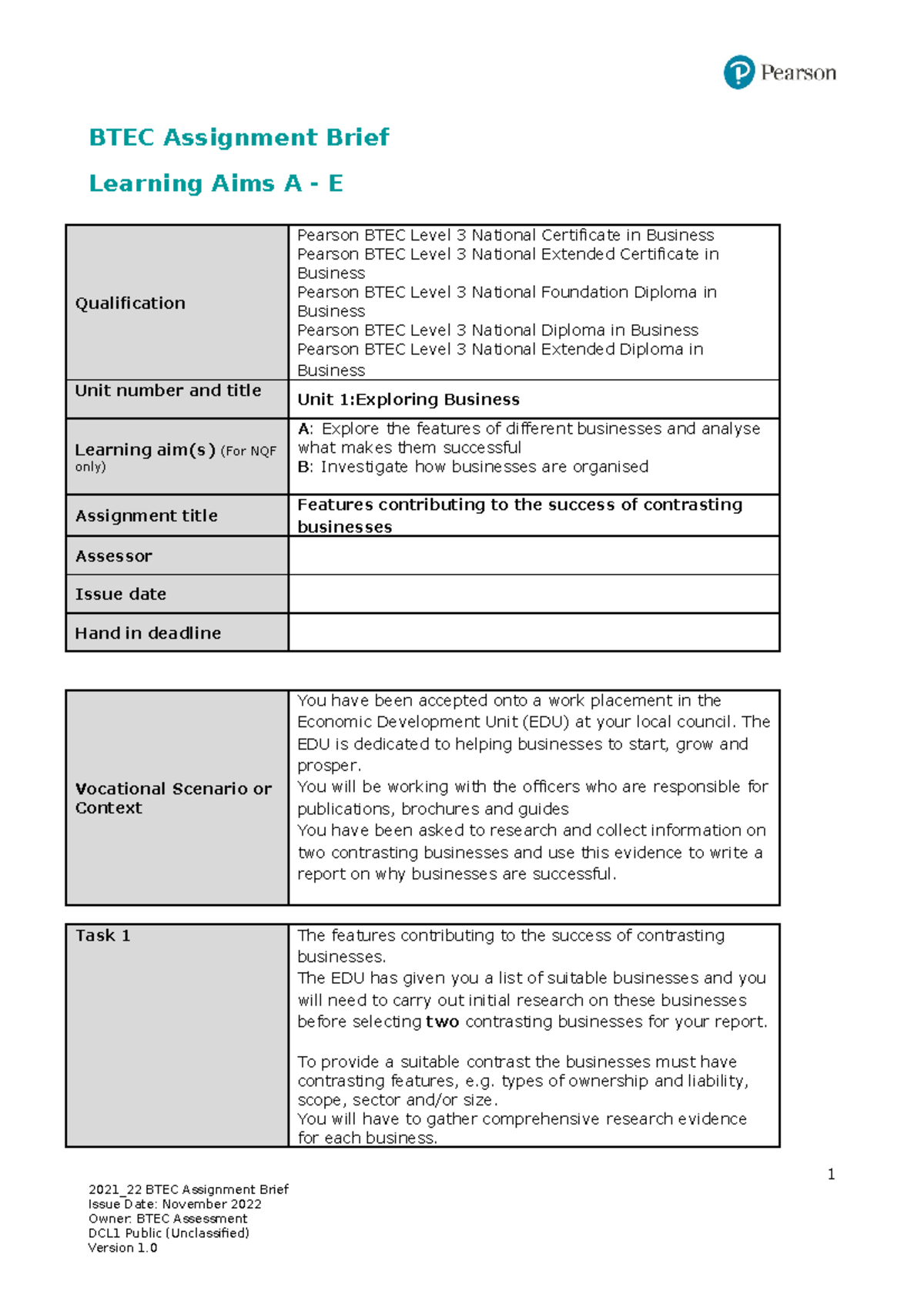 btec business authorised assignment briefs