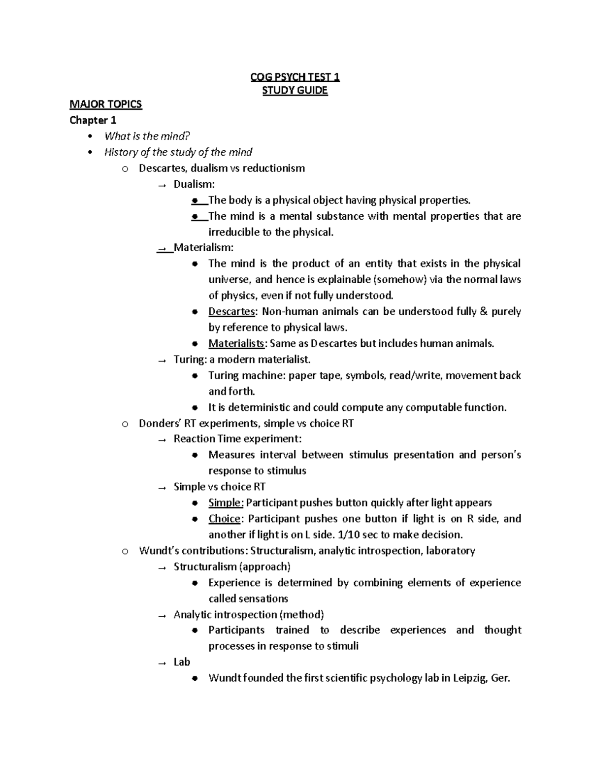 COG Psych TEST 1 Study Guide - COG PSYCH TEST 1 STUDY GUIDE MAJOR ...