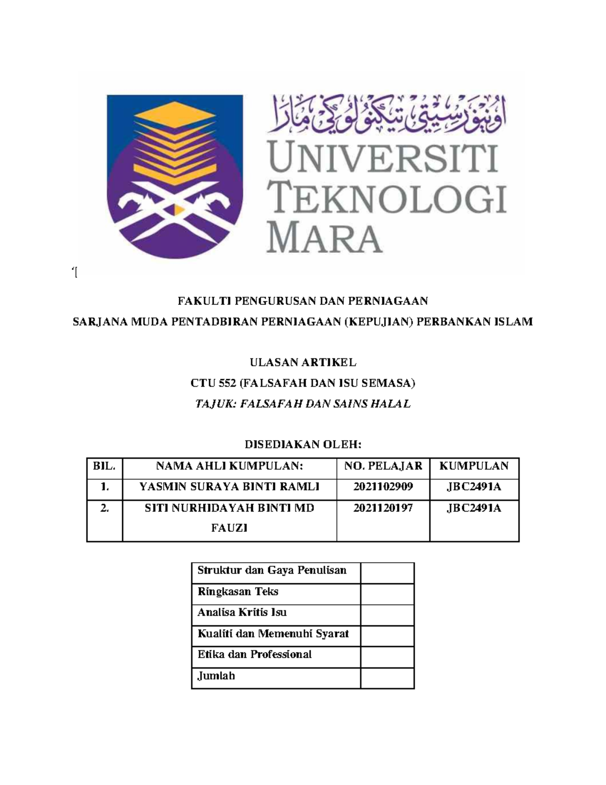 Article Review Ctu552 Lecture Notes 1 Fakulti Pengurusan Dan Perniagaan Sarjana Muda Studocu