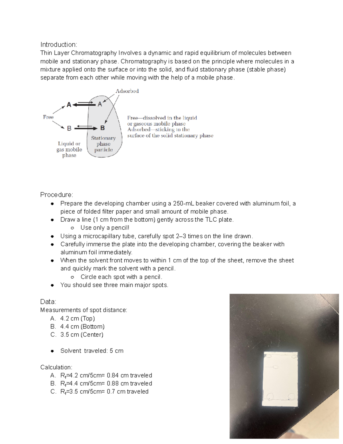 Chromatography TLC Lab Report - Introduction: Thin Layer Chromatography ...