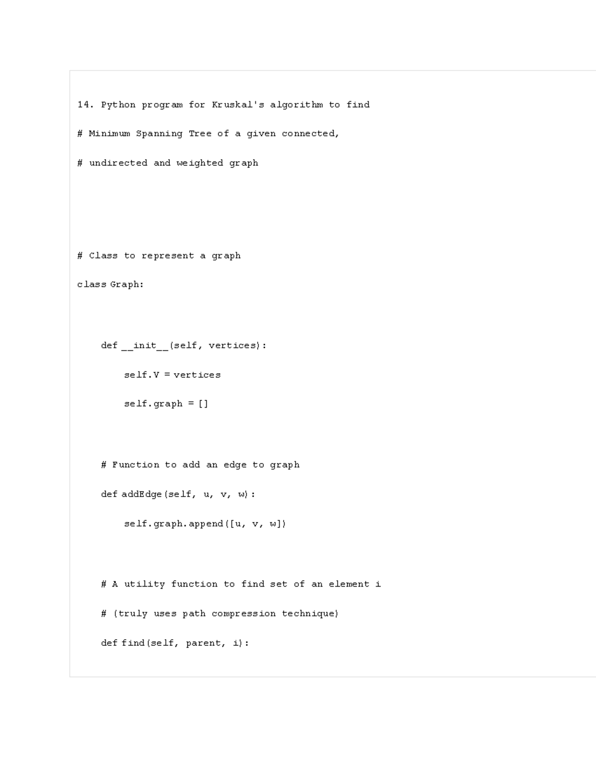 DSD lab manual - 14. Python program for Kruskal's algorithm to find ...