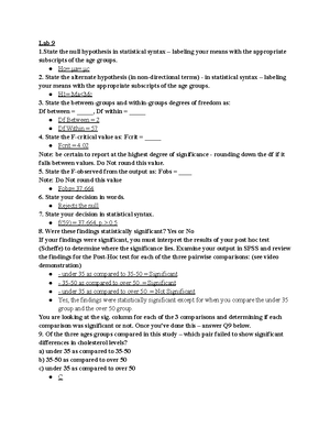 Lab 8 - Lab 8 Assignment - Lab 8 1)State your null hypothesis in ...