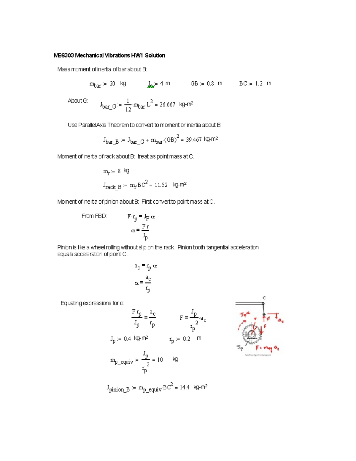 HW1 ME6303 Undamped Free Vib Solution - ME6303 Mechanical Vibrations ...