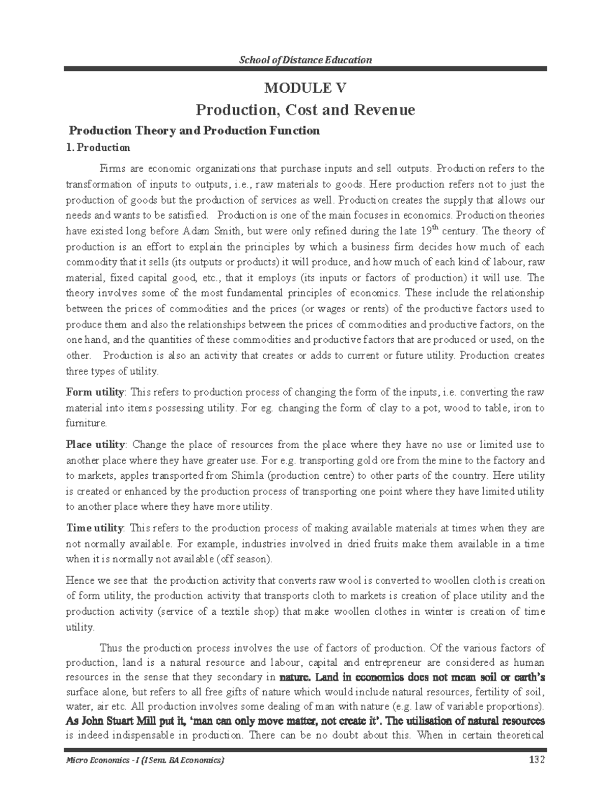 Production Theory - MODULE V Production, Cost and Revenue Production ...