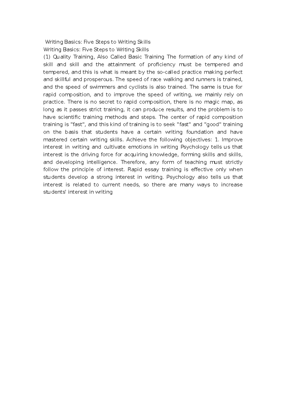 Writing Basics Five Steps to Writing Skills Writing Basics Five
