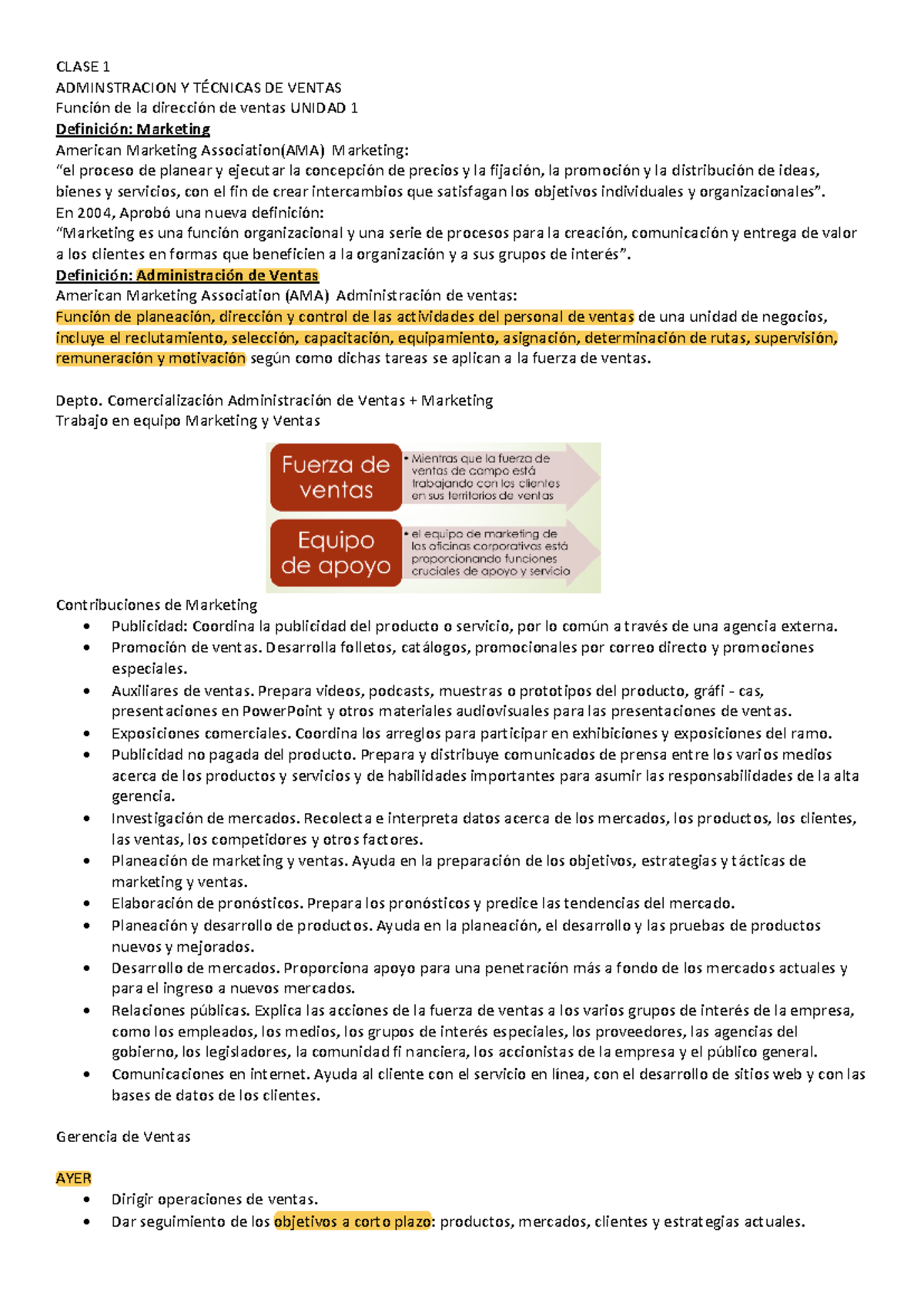 Clase 1 a 5 - CLASE 1 ADMINSTRACION Y TÉCNICAS DE VENTAS Función de la ...
