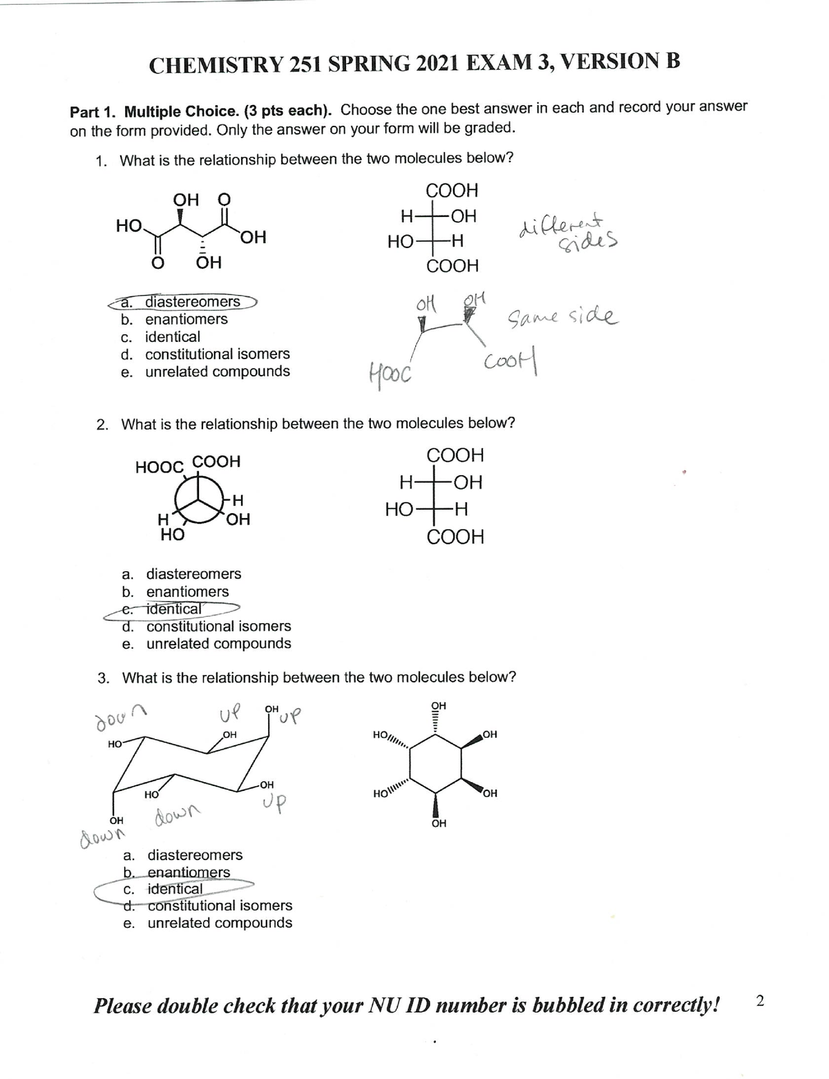 251 Sp 2021 Exam 3 Section 250 KEY - CHEM 251 - Studocu