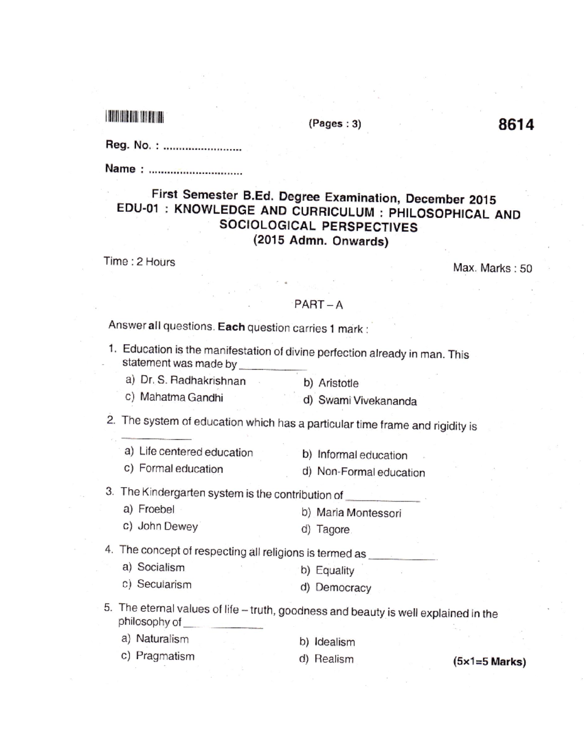 1 Paper I Knowledge & Curriculum Philosophical & Sociological ...