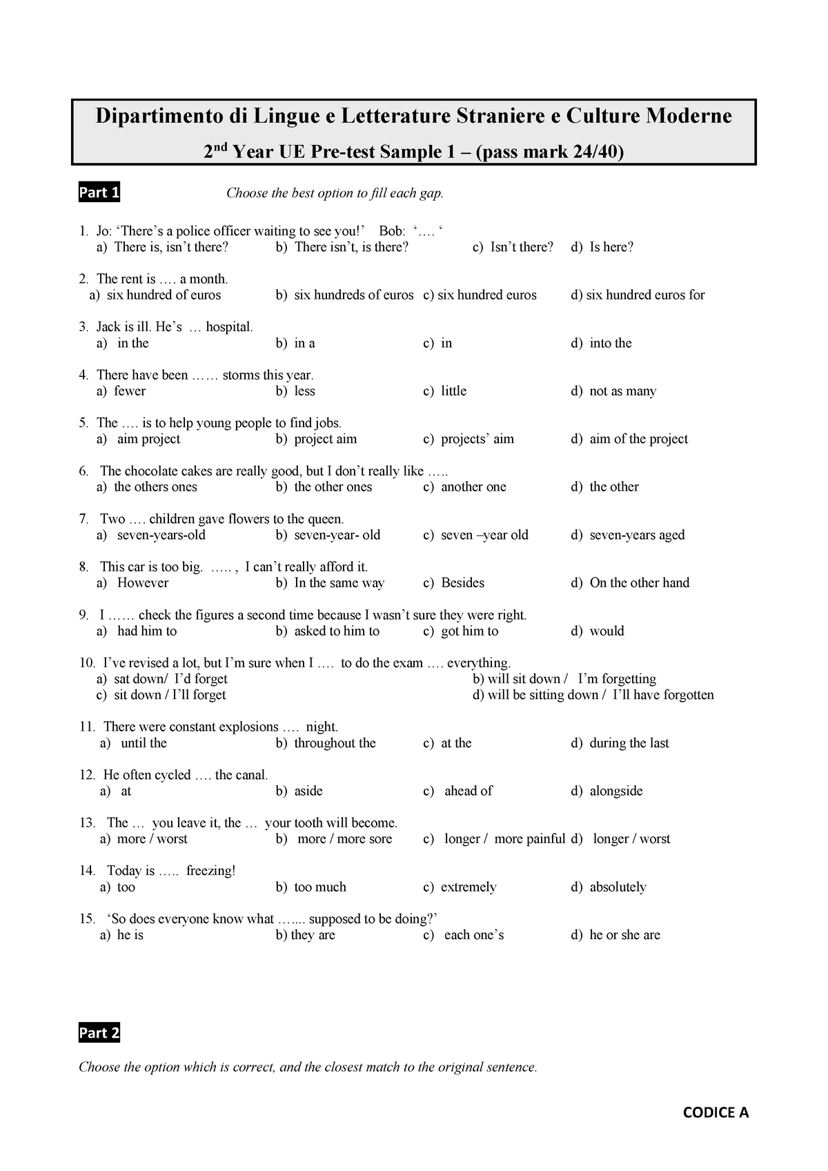 Simulazione Lettorato Inglese 2 - Dipartimento Di Lingue E Letterature ...