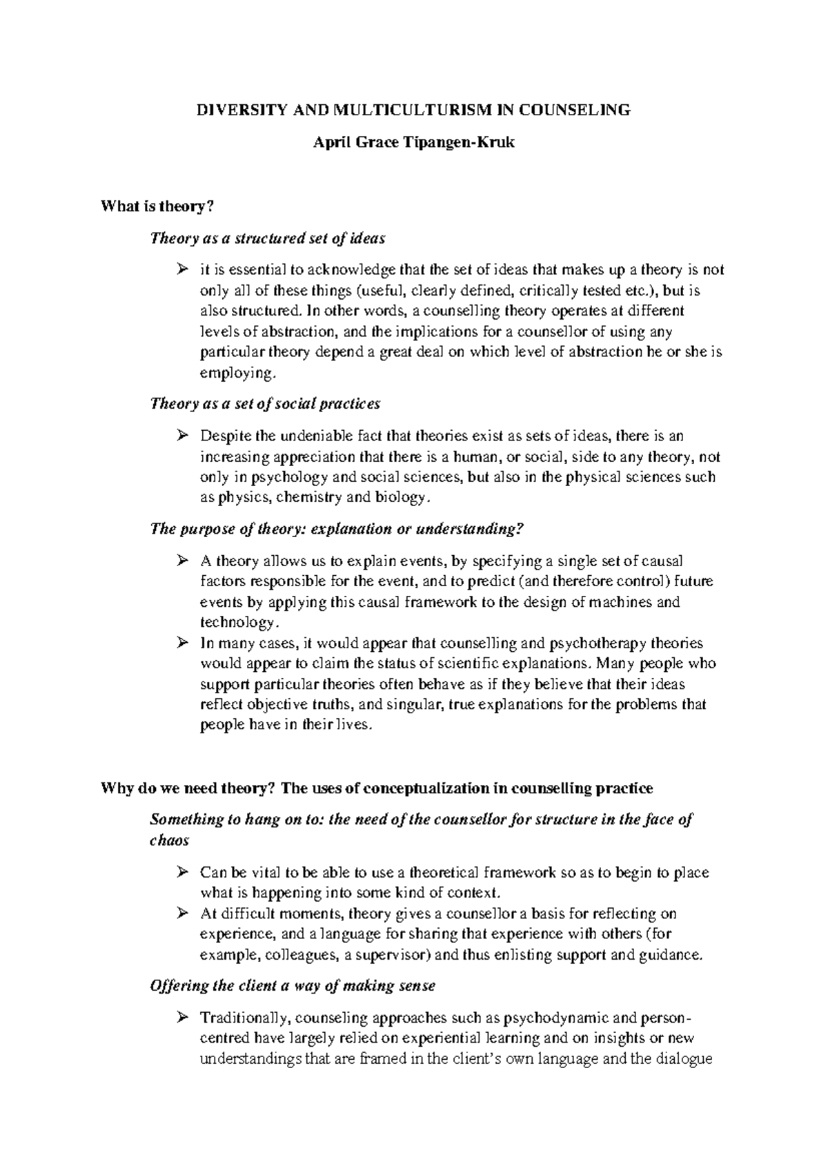 Diversity and Multiculturalism in Counseling - DIVERSITY AND ...