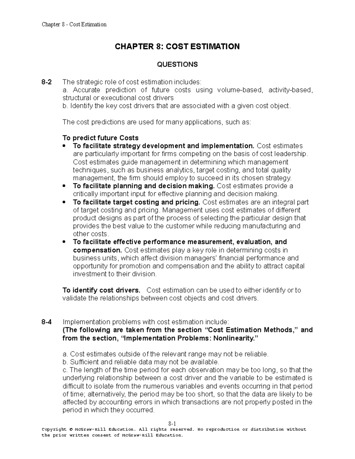 Blocher 8e EOC SM Ch08 Final Student - Chapter 8 - Cost Estimation ...