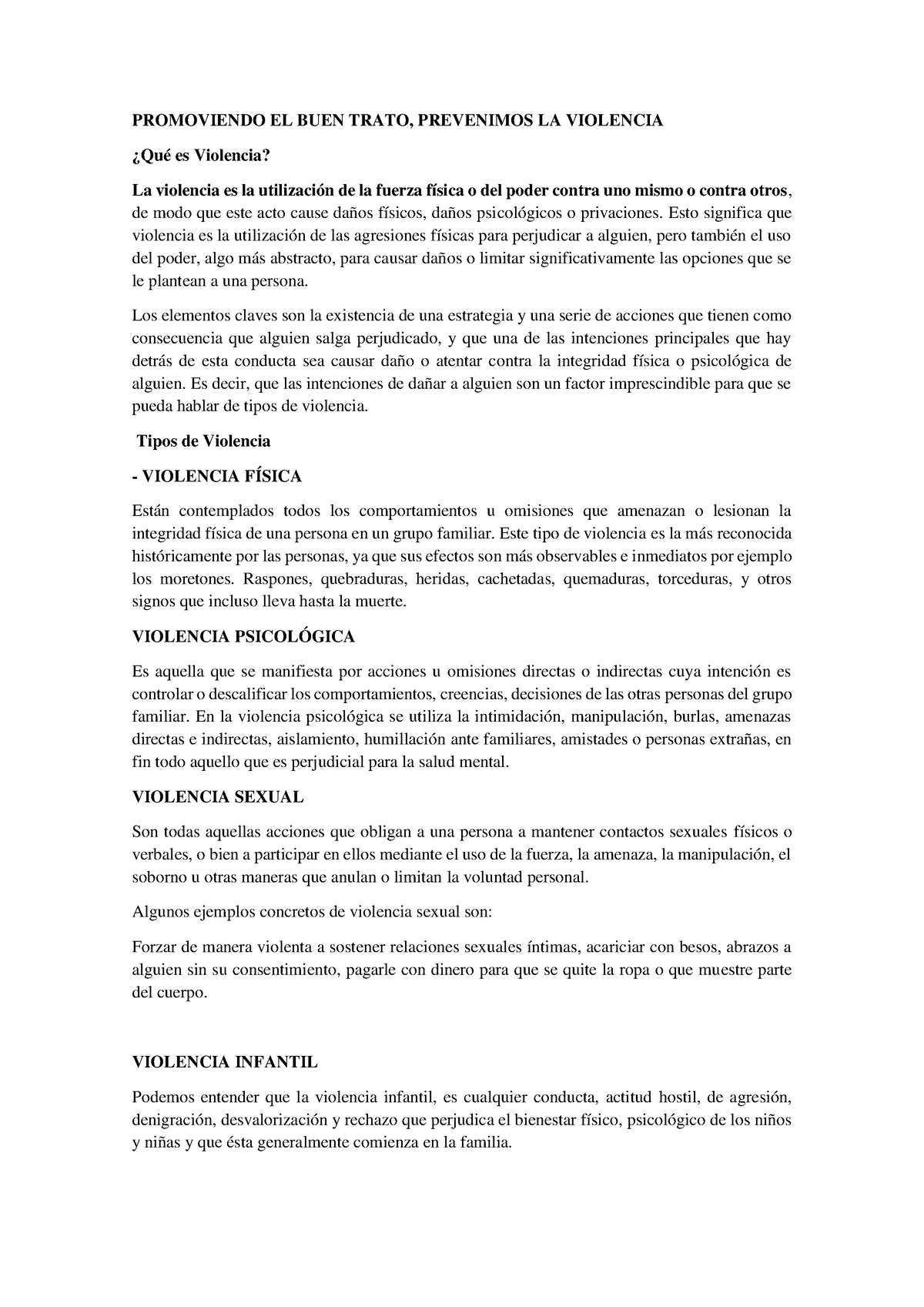 Prevención De Violencia - PROMOVIENDO EL BUEN TRATO, PREVENIMOS LA ...