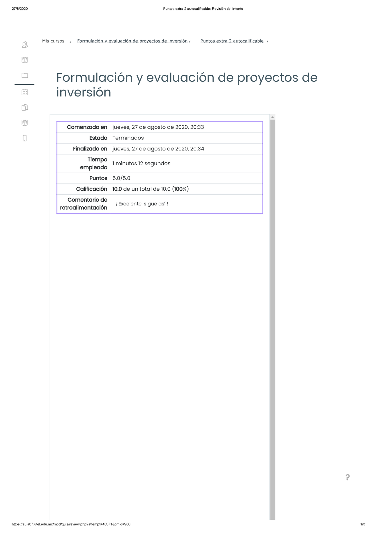 Puntos Extra 2 Autocalificable Revisión Del Intento II - - Studocu