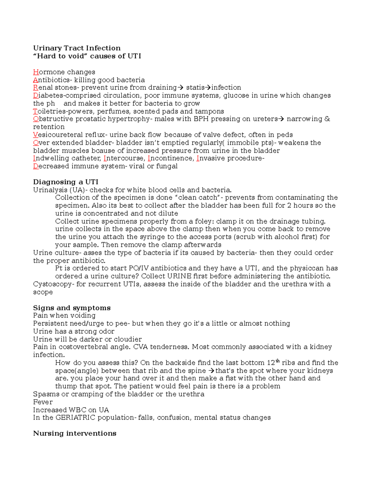 GU system notes - Urinary Tract Infection “Hard to void” causes of UTI ...